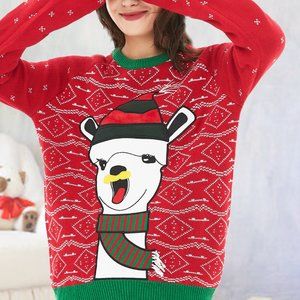 QUALFORT Women's Ugly Christmas Sweater - Funny Llama NWT